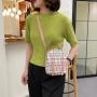 Women's Bag 2024 Summer Korean Printed Lattice Clash Double Bar Front Pocket Handbag Small Backpack