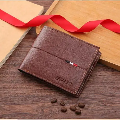 Hot Selling Men's Casual Short-Style Horizontal Wallet New Cross-Border Multi-Card Bank & Credit Card Holder Waterproof Feature