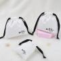 Luxury Custom Logo Printed White Herringbone Cotton Drawstring Bag Jewelry High End Twill Cotton Gift Pouch With Divider