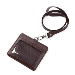 Office Used Horizontal ID Card Name Tag Badge Holder With PU Leather Lanyard