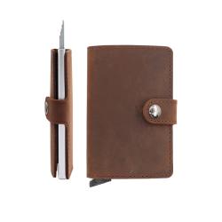 Wholesale Metal Front Pocket Wallet Genuine Leather Pop Up Metal Credit Card Holder Wallet