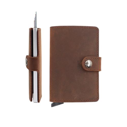 Wholesale Metal Front Pocket Wallet Genuine Leather Pop Up Metal Credit Card Holder Wallet