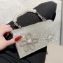 New Evening Bag Sparkling Diamond Bow Small Square Crossbody Bag Pearl String Handbag Dress Clutch Bag