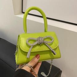 Candy colored bow handbags woman bags Pu leather glossy chain fashionable crossbody shoulder bag for women ladies
