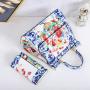 Fashion women's handbag set of two printing ladies bags colorful chicken tracks designer female bag China handbags factory 28 cm