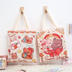 Hot Selling Reusable Natural Cotton Cute Cartoon Shopping Canvas Tote Bag Custom Logo Printed Wholesale
