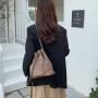 Japanese Nylon Shoulder Bag External Pocket Cool Girls Nylon Handbag Drawstring Design Women's Waterproof Bucket Bag
