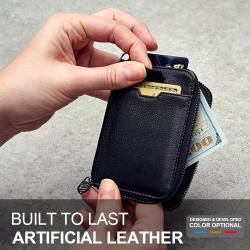 Minimalist Leather Zipper Wallet For Women And Men Slim Multi Card Holder Rfid Blocking And Keychain Ring Card Case