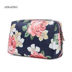 Canvas Flower Printed Cosmetic Pouch  Makeup Bag Water Prove Make Up Bag Tsa Approved Toiletry Bag With Handle