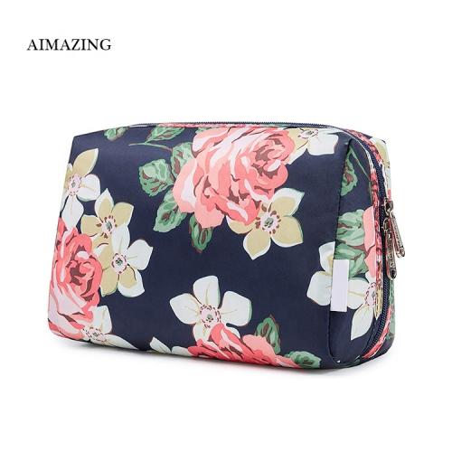 Canvas Flower Printed Cosmetic Pouch  Makeup Bag Water Prove Make Up Bag Tsa Approved Toiletry Bag With Handle
