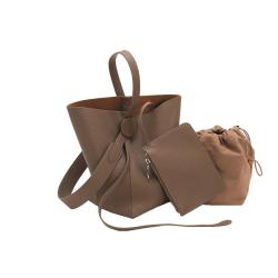 2024 Custom LOW MOQ Genuine Leather Bucket Bag Handbag For Women With Clutch Pouch