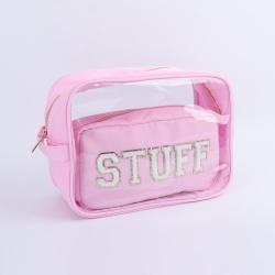 Custom Fashional Portable Waterproof Square Beach Travel Women Zipper Makeup Vanity Bag Cosmetic Bags Pvc Pouch Bag Cosmetic