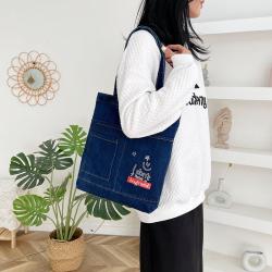 Wholesale Simple Shoulder Bag New Custom Denim Shopping Handbag Female Japanese Korean Style Students Canvas Bag