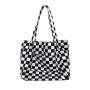 Wholesale reusable women's leisure soft new shopping shoulder bag popular canvas bag large capacity black white check tote bag
