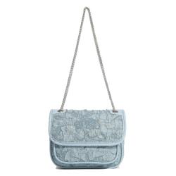 2024 Custom Wrinkle Fabric Leather Shoulder Bag For Fashion Women With Silver Chain