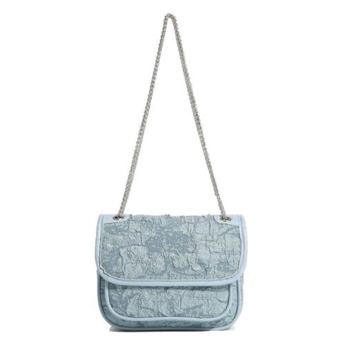 2024 Custom Wrinkle Fabric Leather Shoulder Bag For Fashion Women With Silver Chain