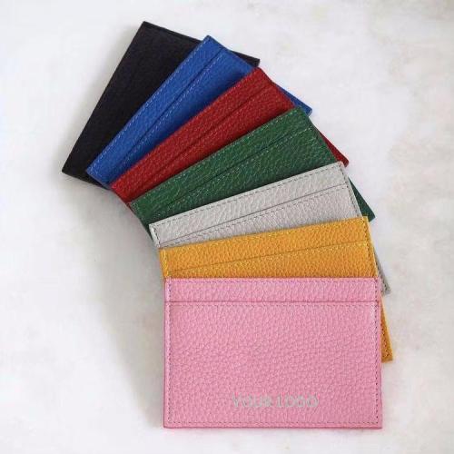 Genuine Leather Women Slim Custom Logo RFID Blocking Minimalist Ladies Credit Name Card Holder Id Business Cardholder Wallet