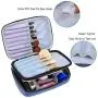 Blue Double Layer Travel Cosmetic Bag Case Makeup Organizer Bag with Handle Strap for Makeup