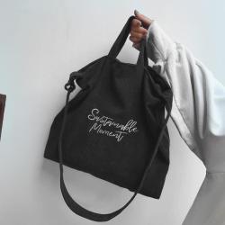 Corduroy Handbags Literary Embroidery Letter Tote Bag Retro College Style One-shoulder Diagonal Handbag Big Bag