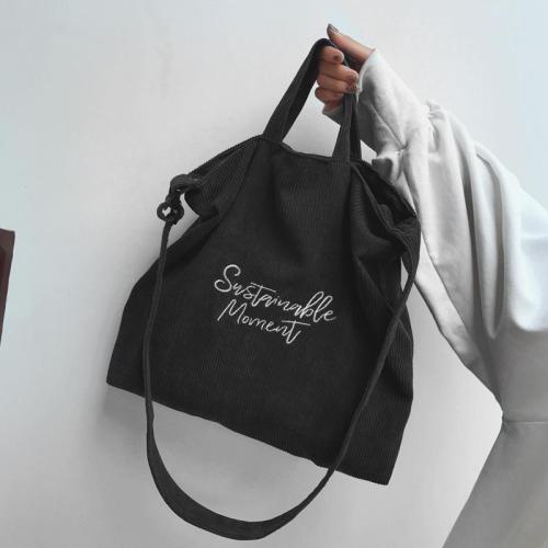 Corduroy Handbags Literary Embroidery Letter Tote Bag Retro College Style One-shoulder Diagonal Handbag Big Bag
