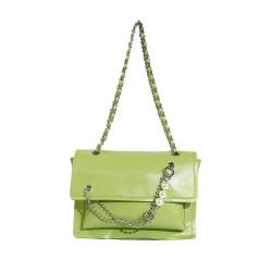 2024 Wholesale Oiled Waxed Leather Shoulder Bag For Fashion Women With Pearl Chain Charm