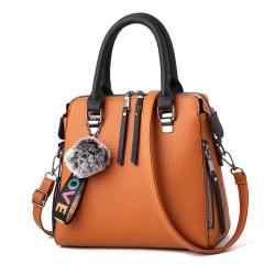 2024 Custom Logo Women Hand Bags Mix Color Ladies Handbags with Fur Ball Leather Tag Design Main Bag PVC Leather Single Daily