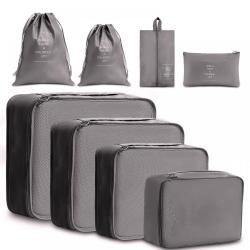 Classical Storage Bag Waterproof Smooth Polyester Drawstring Pouch Luggage Organizers Packing Cubes Set 8 Pcs For Travel
