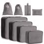 Classical Storage Bag Waterproof Smooth Polyester Drawstring Pouch Luggage Organizers Packing Cubes Set 8 Pcs For Travel