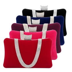 Hot sale velvet clutch bag luxury evening bags crystal long chain shoulder bags lady design rhinestone evening purses for ladies