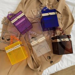 Acrylic Women Handbag Candy Color Chain Sling Chain Transparent Box Handbag Clear Acrylic Handbag Box