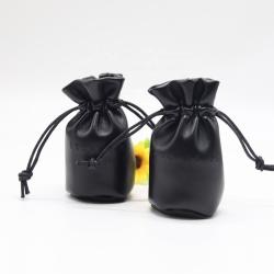 Luxury Black Leather Drawstring Cosmetic Pouch Round Bottom Gift Bags Dust Leather Dices Perfume Jewelry Bag