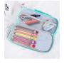 Creative multi functional large capacity polyester zipper stationery bag student double layer portable pencil bag