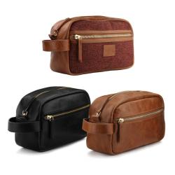 Personalized Gift Leather Makeup Shaving Organizer Bag Travel Shave Kit Dopp