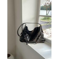 New pleated design student tote bag Large capacity cool shoulder bag Retro pattern PU soft leather cross-body bag