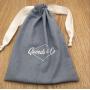 Custom Logo Printed Linen Cotton Drawstring Pouch Soft Light Grey Blue Cotton Linen Gift Packaging Bag