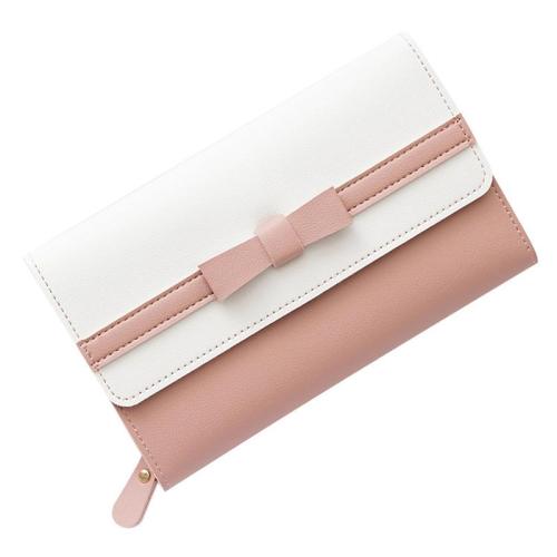 HR548 Women's Wallet With Long Zipper Magnetic Button PU Leather Girls' Heart Bow Handheld Money Clip Wallet Ladies Gift Purse