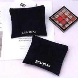 Custom Logo Printing Velvet Zipper Purse Cosmetic Lipstick Storage Bag Velvet Makeup Zipper Pouch