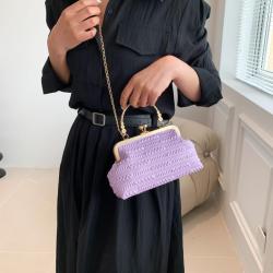 HR339 New Solid Color Pleated Dinner Clutch Bag Fashion Chain Single Shoulder Crossbody Bag PU Lock Buckle Portable Women's Bag