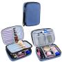 Blue Double Layer Travel Cosmetic Bag Case Makeup Organizer Bag with Handle Strap for Makeup