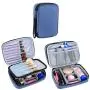 Blue Double Layer Travel Cosmetic Bag Case Makeup Organizer Bag with Handle Strap for Makeup