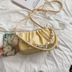 Small Design New Style Europe America Fashion Woman's Bag  Summer Chain Pu Leather Underarm Bag Popular High Sense Pleated Bag