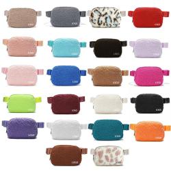 Custom Logo White Outdoor Fitness unisex Versatile Plush Crossbody Bag Lambswool Fleece Sling Waist Belt Bag
