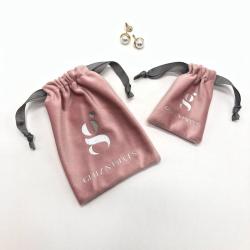 Custom Logo Printed Soft Velvet Fabric Jewelry Pouch Small  Packaging Drawstring Velvet Jewellery Bag