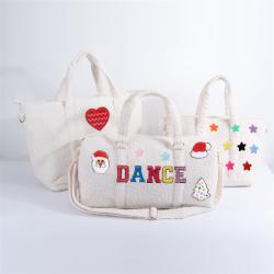 Keymay Christmas Gift Personalized Chenille Patch Cozy Plush Teddy Sherpa Weekender Bag Woman Travel Bag Women Gym Duffle Bag