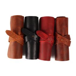 Handmade Vintage Genuine Leather Pencils Wrap Roll up Pen Pencil Holder Case Organizer Bag