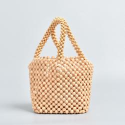 2024  Retro woven bag handicraft Handmade wooden beads handbags purse niche design handbag women's bucket bags