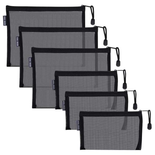 Gelory Durable Black Mesh Bags Makeup Bags Cosmetic Travel Organizer Storage Bags Mesh Zipper Pouch Pencil Case