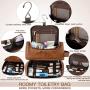 Mens Leather Travel Organizer Kit with hanging hook Large Water-resistant Toiletries Bathroom Shaving Bags