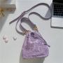 wholesale women handbags ladies PU leather stitching shoulder bag for women bag crossbody Drawstring pleated lace bucket bag