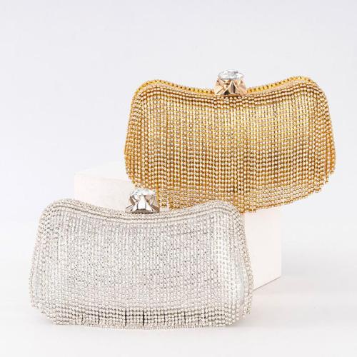 Wholesale golden shiny elegant rhinestone purse tassel evening bags women's clutch bags handbag for ladies